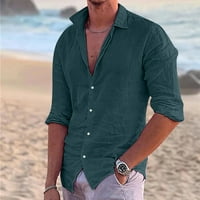 HFYIHGF Muška pamučna posteljina majica košulje s dugim rukavima Hipie casual joga plaža T majice Redovni fit lagani vrhovi odmora tamnozelene s