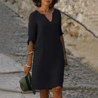 Ženske ljetne haljine za žene Datum Ležerne prilike Dužina koljena V-izrez Čvrsta A-line haljina crna