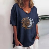 Feternal Women modne ležerne ljetne vrhove tiskane majice kratkih rukava s puloverm okruglim vratom