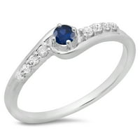 DazzlingRock kolekcija 10k okrugli rez Blue Sapphire & White Diamond Dame Bridal Obećaj zaručnički prsten,