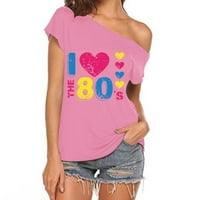 Majice za žene kratki rukav asimetrični cvjetni tisak sa gornjih ramena Disco T majica Tee majica Top