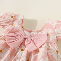 Coduop Haljina za djevojčice, kratki rukav Cvjetni izrez Cvijet Print Bowknot A-line haljina za ležerne