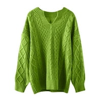 Pad džemperi za žene plus veličine V pulover pulover Duks dugih rukava pletiva temperament džemper zeleni