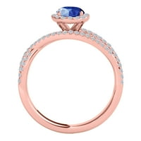 Aonejewelry 1. ct. TTW Halo Diamond i ovalni oblik safirni prsten u 10K ružičastog zlata