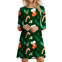 Božićne haljine za žene dugih rukava tunična haljina za okrugle vrat Jesen haljine casual labava kratka mini haljina majica haljina za žene na klirensu zeleno