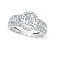 Art Deco Halo obećaj vjenčani angažman Split prsten s rodom - 0. Carat Round i Baguette Diamond u 18K pozlaćeni, prsten veličine-8