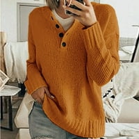 Floleo ženski džemper zazor jesen zimski ženski V-izrez s dugim rukavima pune boje pletena džemper tipka