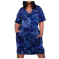 Žene mini kratki rukav modni pomak cvjetni V-izrez ljetna haljina Royal Blue s