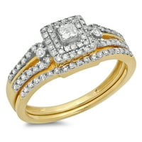 Dazzlingock Collection 0. Carat 10k Round & Princess Diamond Dame Bridal Angažman prsten podudaranje set CT, žuto zlato, veličine 7