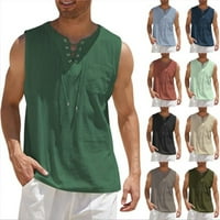 Muška bluza za bluzu pamučna posteljina Ležerne majice Jednobojna modna majica bez rukava bez rukava