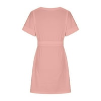 Caveitl Ljetna haljina za žene, ženska čipka gore okrugla vrata kratkih rukava s kratkim rukavima ružičasta,