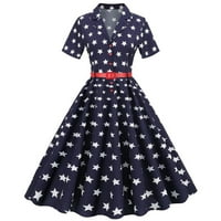 Ljetne haljine za žene Vintage 1950-ih retro kratkih rukava V izrez Zastava zastava Print Party Sting