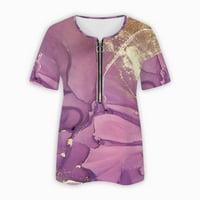Dyegold Ljetni vrhovi za žene Trendy, ljetni plus size Dressy vrhovi za žene Mramorni print Zip up majice