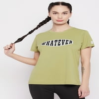 Clovia Comfort-Fit Text Ispiši aktivnu majicu u maslinovoj zeleni