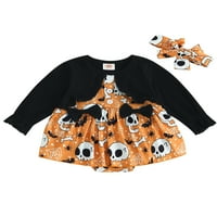 Baby Girl Halloween Outfits lobanje s dugim rukavima ROMPER haljina s trakom za glavu Podesite novorođenčad