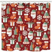 Božićni santa poklon bo snježne čarape crvene pozadine poliesterska tkanina kupaonica za zavjese za