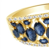 Marquise Cut Simulirani plavi safir, bijeli prirodni dijamantski prsten u 10k žutom zlatnom prstenu veličine-5.5