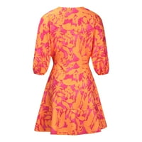 Dadaria haljina s dugim rukavima za žene Žene Trubet pola rukava rujali su nepravilni ispisani struk s V-izrezom mini ruffle haljine narančasti l, žene