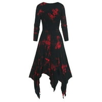 Halloween Gothic Retro ženska haljina plus veličina kravata Dye Ispis dugih rukava čipkaste čipke nepravilne bljeskalice vintage haljina crvena s