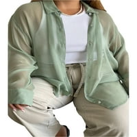 Ženska mrežasta čista vidi kroz bluzene gumb dugih rukava niz majice sa majicama Osnovni čvrsti kardigani