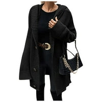 Lashall ženska modna kapuljača s kapuljačom Srednja dužina džemper od punjenja tastera, jakna crna xxl