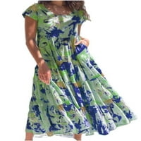 Eleluny Women Boho cvjetni salozi maxi duga haljina za odmor casual plaže za plažu plavi 2xl