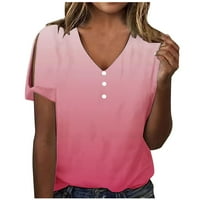 Ombre majice za žene Trendy izdubljeni gradijent kratkih rukava, tisak ljetnog gumba V izrez Henley Tops Loose Regular Fit Comfy Basic Tees Bluza Hot Pink XXL