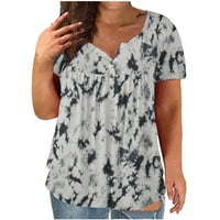 Leesechin ženske vrhove ponude plus veličine V-izrez Tie-dye tipka za ispis kratkih rukava majica majica