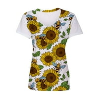 Ženski vrhovi ženske modne casual v vrat kratkih rukava suncokret za ispis TOP bluza