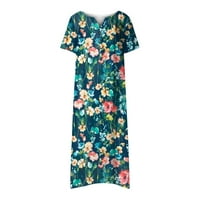 Bazyrey Seundress za ženske haljine s kratkim rukavima Ženska cvjetna Henley haljina zelena 3xl