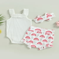 Novorođena dječja djevojka ljetna odjeća za odjeću set rebrasti rubne rubne cvijeće Rainbow ruffle kratke