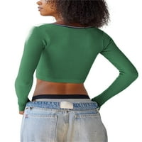 LAMUUSAA Ženske košulje s dugim rukavima Casual Contrast Color Rebraste pulover Izvajanje Cluewear