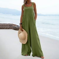 Žene ljetne čvrste hlače u kombinezonu labave vrećice široke noge dugačke hlače za pantalone na plaži za žene sa džepovima