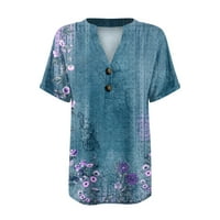 Žene Dressy Bluuse Odjeća V izrez Radne majice kratkih rukava sa čipkom gumb prema gore cvjetno ljetna
