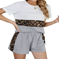 Odrasli ženski boja blok Leopard tiskani posadni vrat kratkih rukava za slobodno vrijeme pidžama set,