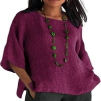 Niveer Women Majica Solid Boja Ljeto vrhovi rukav majica Labavi pulover Crew Crt Tee Purple XL
