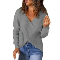 Daznico dreames za žene Žene Jesen i zima labav Ležerne prilike, pulover u pulover bez vrata Sivi XL