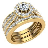 Halo vjenčani prsten set okruglog dijamantnog prstena 8-prongne pojačalo pojačalo 14k zlato 1. karata