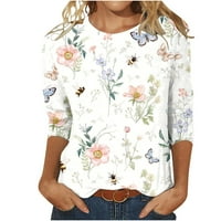 Ženski modni vrhovi casual rukava cvjetni ispis posadni vrat Srednja duljina osnovna tunika majica od