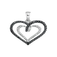 Sterling srebrna ženska okrugla crna boja Poboljšani dijamantski privjesak za srce CTTW