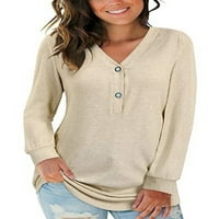 Bomotoo gumb gore bluza za žene V izrez dugi rukav pulover majica zimska jesen Henley za dame bijeli