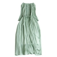 Haljine za žene Žensko ljeto Čvrsto gumb Čipka čipka dugih rukava okrugla vrata haljina gležnja zelena