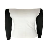 Asashitenel ženske na ramenu dugih rukava kontrastna boja Dressy bluza Slim Fit majice za proljetnu
