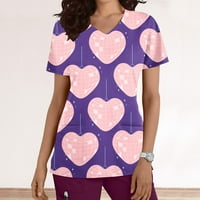 Bazyrey ženska bluza Ženska modna radna odjeća s kratkim rukavima V-izrez s džepovima ispisanim vrhovima
