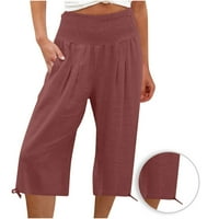 Taqqpue Ženske bermuda kratke hlače Elastične kratke hlače s velikim strukom Summer Labavi džepovi kratke