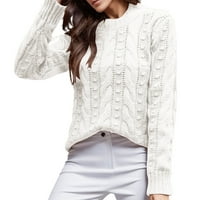 Petort Women Crewneck Jesen prevelizirani džemper Ležerne dugi rukav pulover džemperi bijeli, m