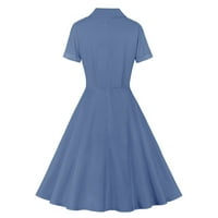 Ljetne haljine za žene V-izrez Lood Srednja duljina s kratkim rukavima kratkih rukava Plaža plava m