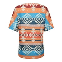 Ženski vrhovi etničkog stila V izrez Geometrijski ispis labavi fit plus size zapadnjačka aztec majica kratkih rukava narančasta m