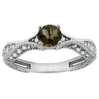 14k bijelo zlato prirodni dimy Topaz okrugli urezani zaručni prsten dijamantski akcenti, veličine 8