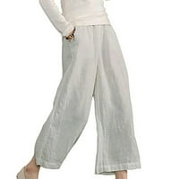 Ženska višestruka pamučna pantalona od pune boje labave ležerne široke noge Capris obrezirane hlače bijeli xxxl